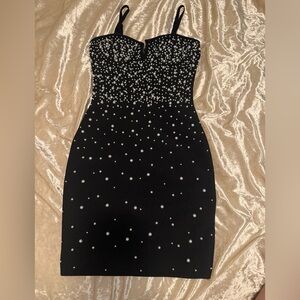 Black Pearl-Embellished Bodycon Dress